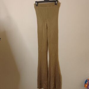 Michael Costello Stylish Ribbed Tan Flare Slit Pants for Women Size Small